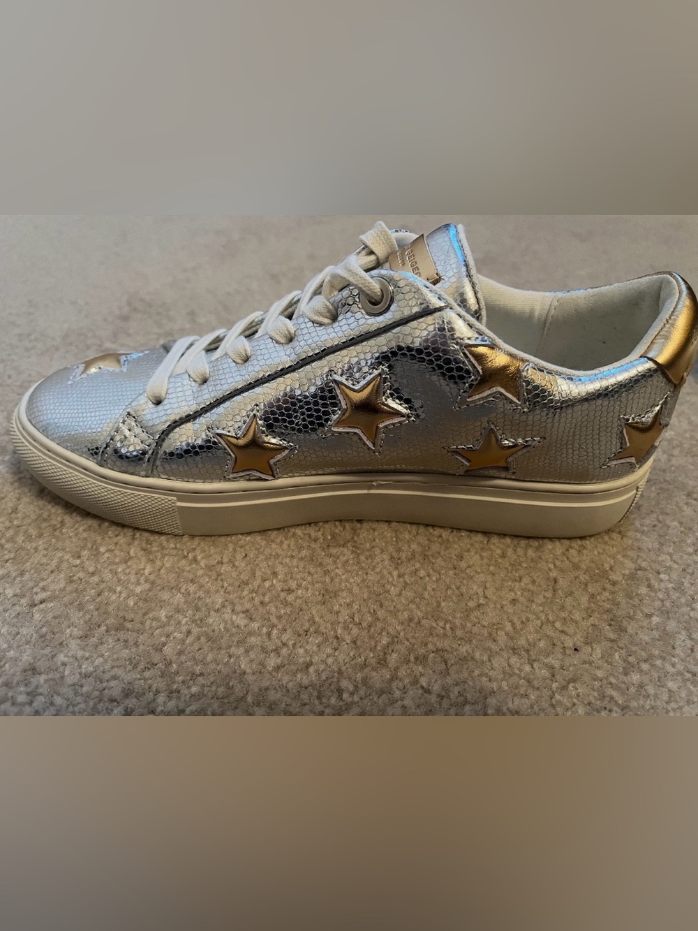 Kurt Geiger London Lane Star Sneakers 6.5 Silver Gold Leather Stars EU 36.5